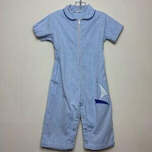 VTG HealthTex One Piece 3T Stantogs Jumpsuit 60s Zip Nautical Beach Sailboat